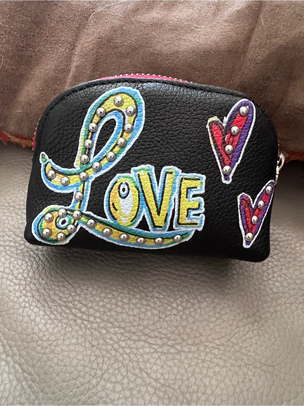 Brighton Black 'LOVE' Studded Cosmetic Pouch with Colorful Accents